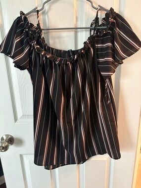 Striped Off-Shoulder Women's Blouse in Black